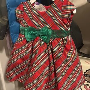 Red Plaid Dress with Green Bow